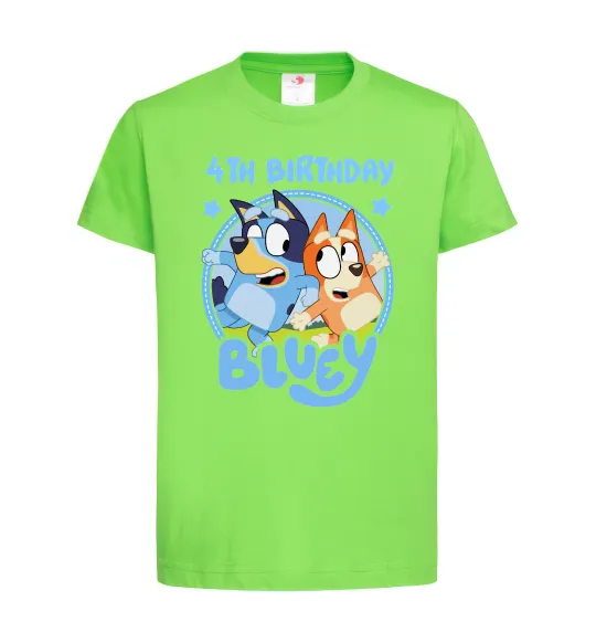 Дитяча футболка 4 Birthday Bluey Лаймовий фото