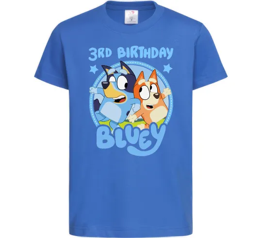 Дитяча футболка 3 Birthday Bluey Яскраво-синій фото