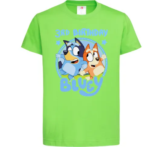 Дитяча футболка 3 Birthday Bluey Лаймовий фото