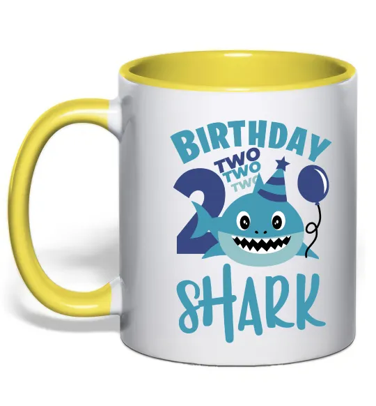 Чашка с цветной ручкой Birthday Shark two two two Лимонный фото