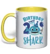 Чашка с цветной ручкой Birthday Shark two two two Лимонный фото