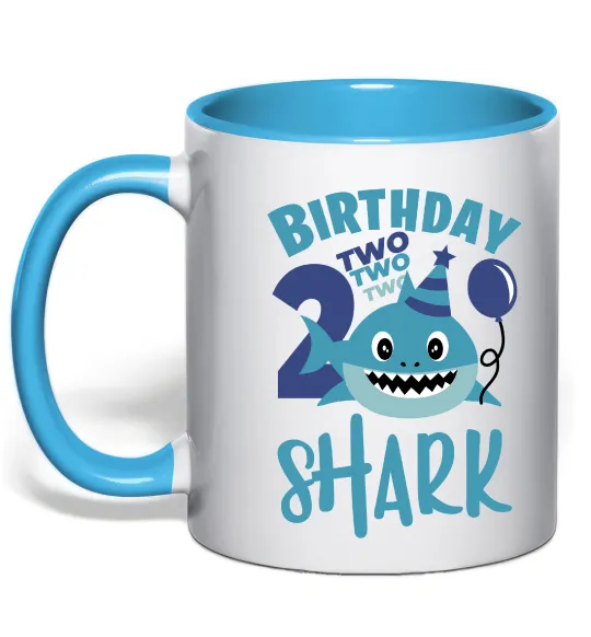 Чашка с цветной ручкой Birthday Shark two two two Голубой фото