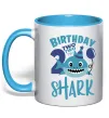 Чашка с цветной ручкой Birthday Shark two two two Голубой фото