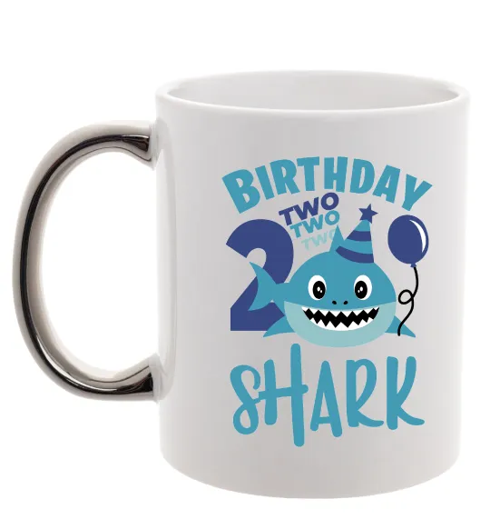 Чашка с цветной ручкой Birthday Shark two two two Серебро фото