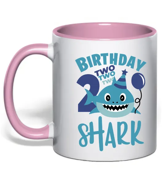 Чашка с цветной ручкой Birthday Shark two two two Нежно розовый фото