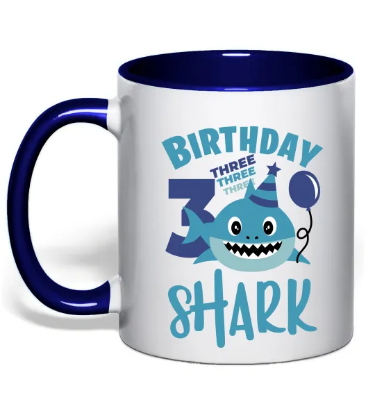 Чашка з кольоровою ручкою Birthday Shark three three three Глибокий темно-синій фото