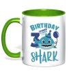 Чашка з кольоровою ручкою Birthday Shark three three three Лаймовий фото