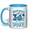 Чашка з кольоровою ручкою Birthday Shark three three three Блакитний фото