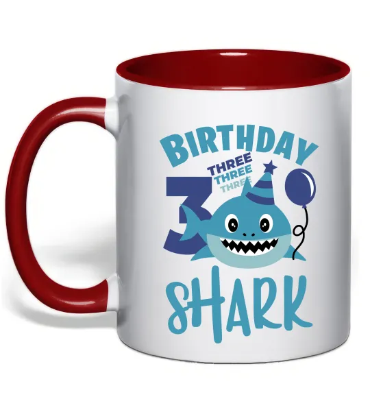 Чашка з кольоровою ручкою Birthday Shark three three three Червоний фото