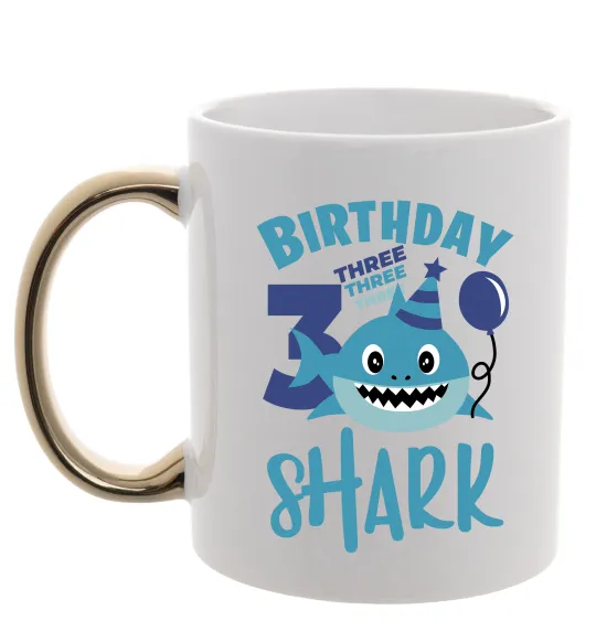 Чашка з кольоровою ручкою Birthday Shark three three three Золото фото