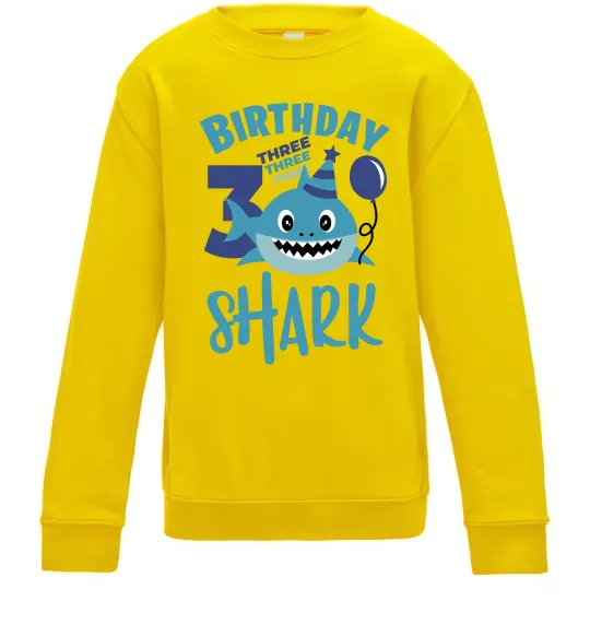 Дитячий світшот Birthday Shark three three three Сонячно жовтий фото