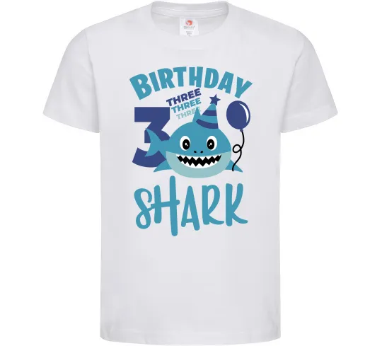 Дитяча футболка Birthday Shark three three three Білий фото