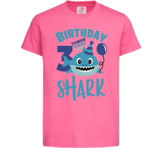 Дитяча футболка Birthday Shark three three three Яскраво-рожевий фото