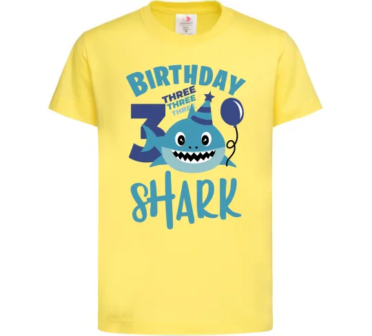 Дитяча футболка Birthday Shark three three three Лимонний фото