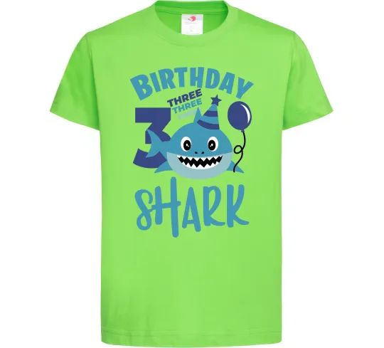 Дитяча футболка Birthday Shark three three three Лаймовий фото