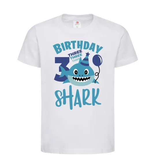 Детская футболка Birthday Shark three three three Белый фото