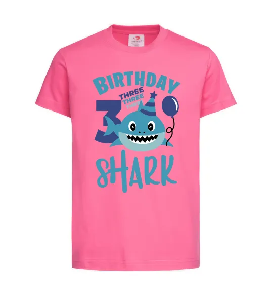 Детская футболка Birthday Shark three three three Ярко-розовый фото