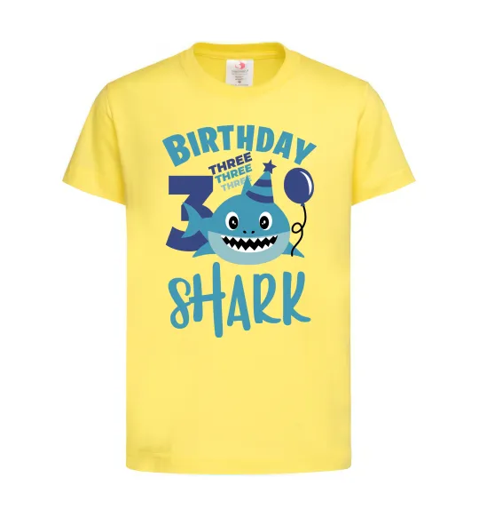 Детская футболка Birthday Shark three three three Лимонный фото