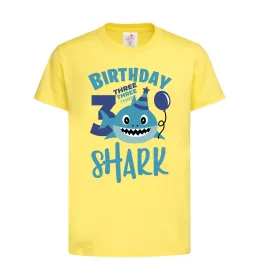 Дитяча футболка Birthday Shark three three three Лимонний фото