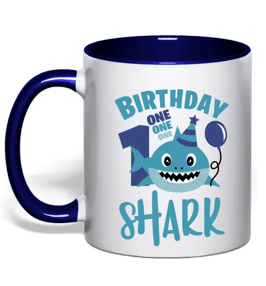 Чашка з кольоровою ручкою Birthday Shark One One One Глибокий темно-синій фото