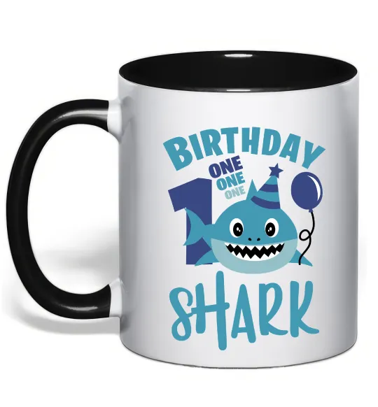 Чашка з кольоровою ручкою Birthday Shark One One One Чорний фото