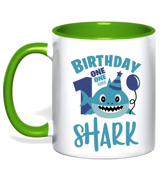 Чашка з кольоровою ручкою Birthday Shark One One One Лаймовий фото