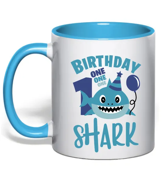 Чашка з кольоровою ручкою Birthday Shark One One One Блакитний фото