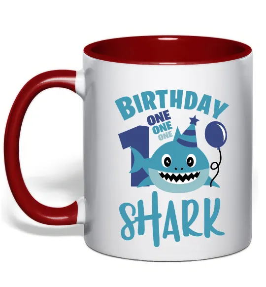 Чашка з кольоровою ручкою Birthday Shark One One One Червоний фото
