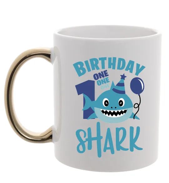 Чашка з кольоровою ручкою Birthday Shark One One One Золото фото