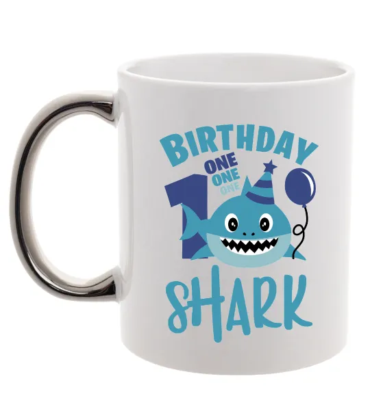 Чашка з кольоровою ручкою Birthday Shark One One One Срібло фото