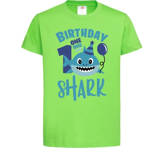 Дитяча футболка Birthday Shark One One One Лаймовий фото
