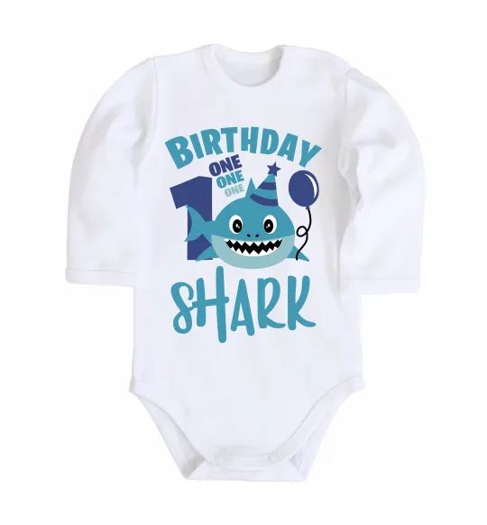 Детский боди Birthday Shark One One One Белый фото