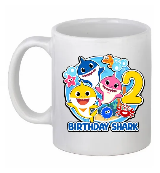 Чашка керамическая Birthday shark 2 years Белый фото