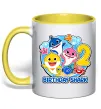 Чашка с цветной ручкой Birthday shark 2 years Лимонный фото