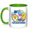 Чашка с цветной ручкой Birthday shark 2 years Лаймовый фото