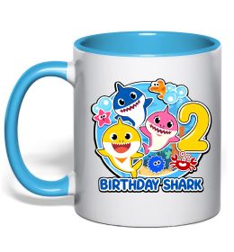 Чашка с цветной ручкой Birthday shark 2 years