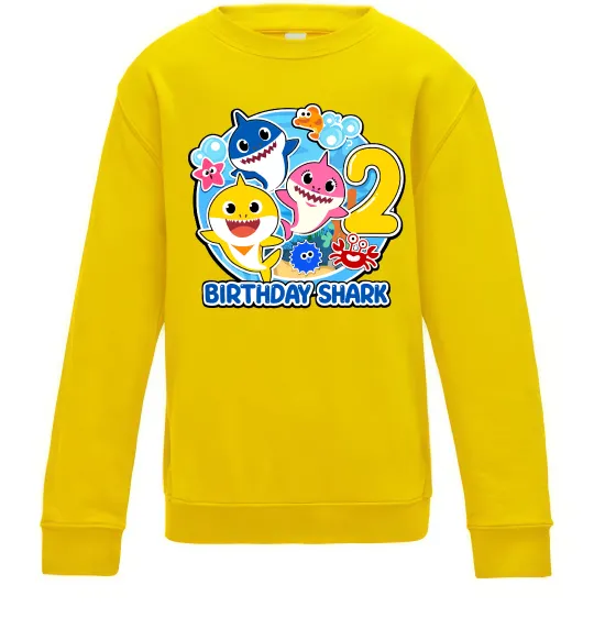 Детский Свитшот Birthday shark 2 years Солнечно желтый фото