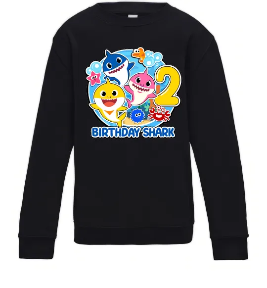 Детский Свитшот Birthday shark 2 years Черный фото