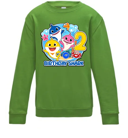 Детский Свитшот Birthday shark 2 years Лаймовый фото