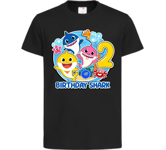 Детская футболка Birthday shark 2 years Черный фото