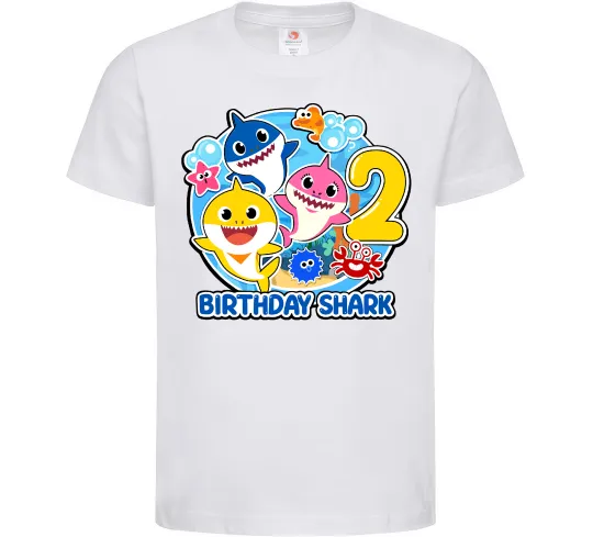 Детская футболка Birthday shark 2 years Белый фото