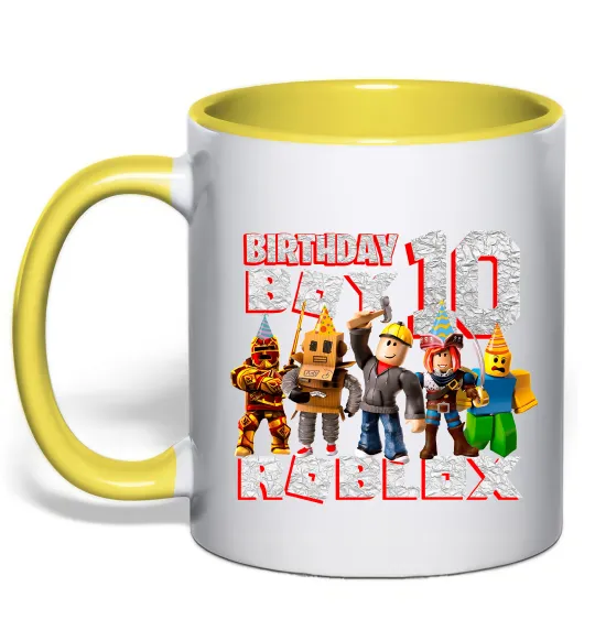 Чашка с цветной ручкой Roblox Birthday boy 10 Лимонный фото