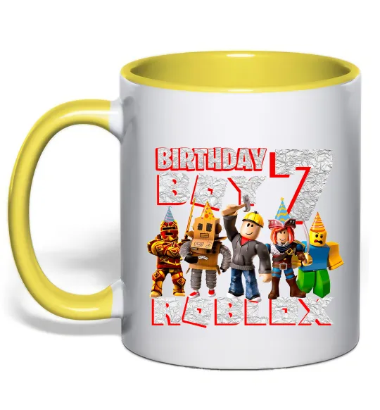 Чашка з кольоровою ручкою Roblox Birthday Boy 7 Лимонний фото