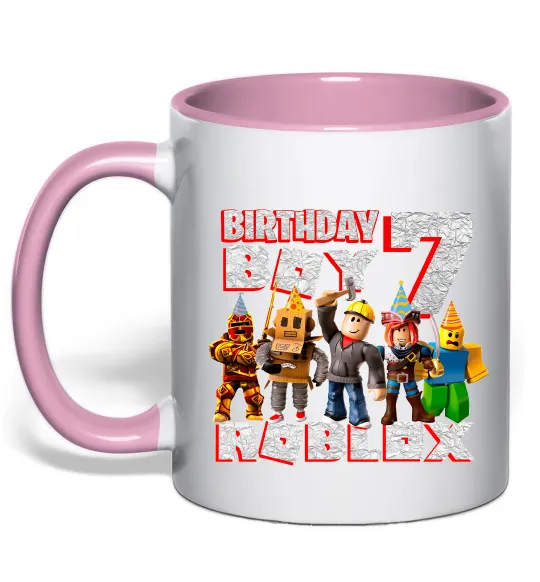 Чашка з кольоровою ручкою Roblox Birthday Boy 7 Ніжно рожевий фото