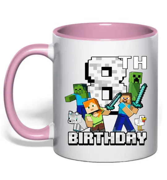 Чашка с цветной ручкой 8 років Майнкрафт Нежно розовый фото