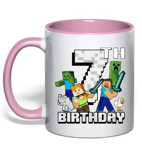 Чашка с цветной ручкой 7 років Майнкрафт Нежно розовый фото