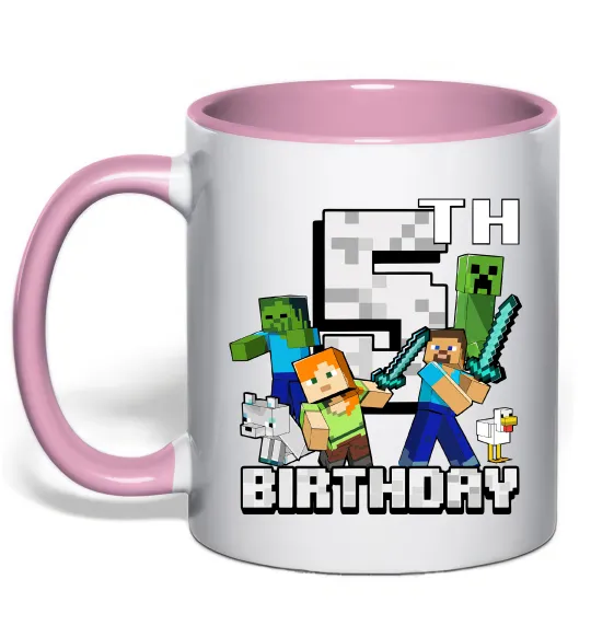 Чашка з кольоровою ручкою 5 років Майнкрафт Ніжно рожевий фото