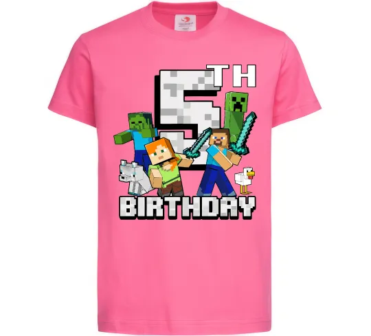 Дитяча футболка 5 років Майнкрафт Яскраво-рожевий фото