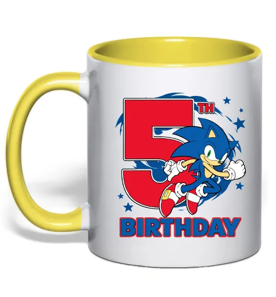 Чашка с цветной ручкой Sonic Birthday 5 Лимонный фото
