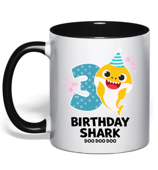 Чашка з кольоровою ручкою Baby Shark 3 роки Чорний фото